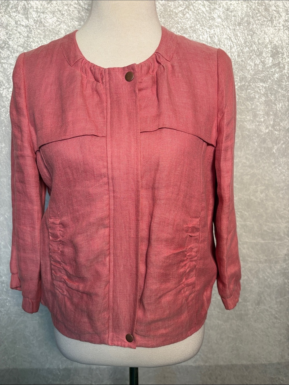 Ellen Tracy Linen Blazer/ jacket  Rose-Pink Snap Front Zippered Size XS